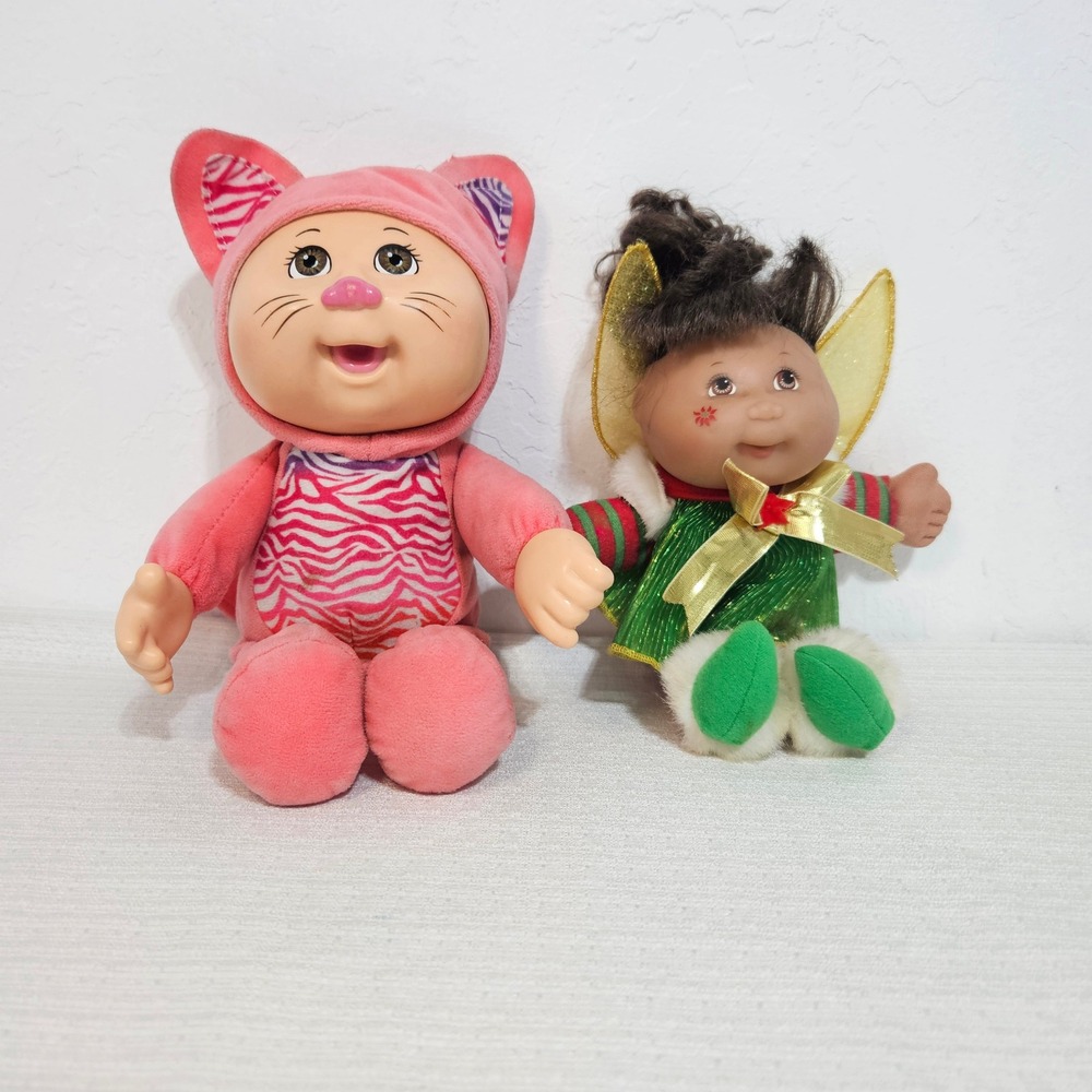 Cabbage Patch Kids Cuties Pink Cat Zebra & Christmas Holiday Fairy Doll Lot of 2